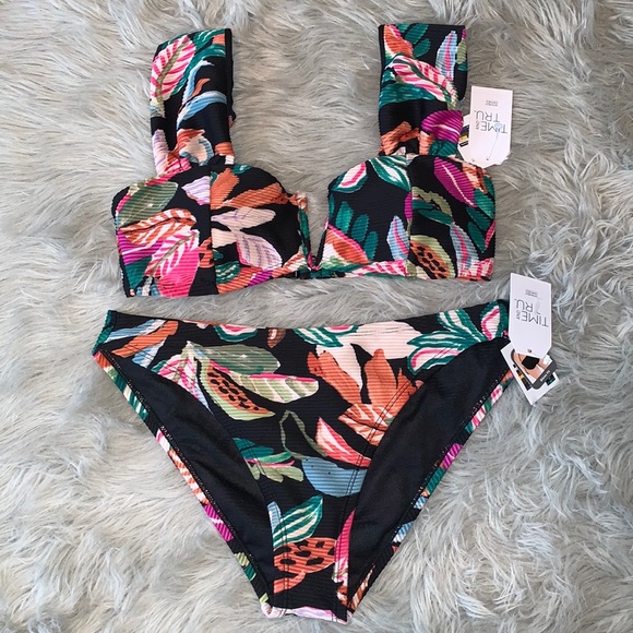 Time and Tru Other - NWT time and tru Womens floral bikini medium 8-10 black multi color high leg